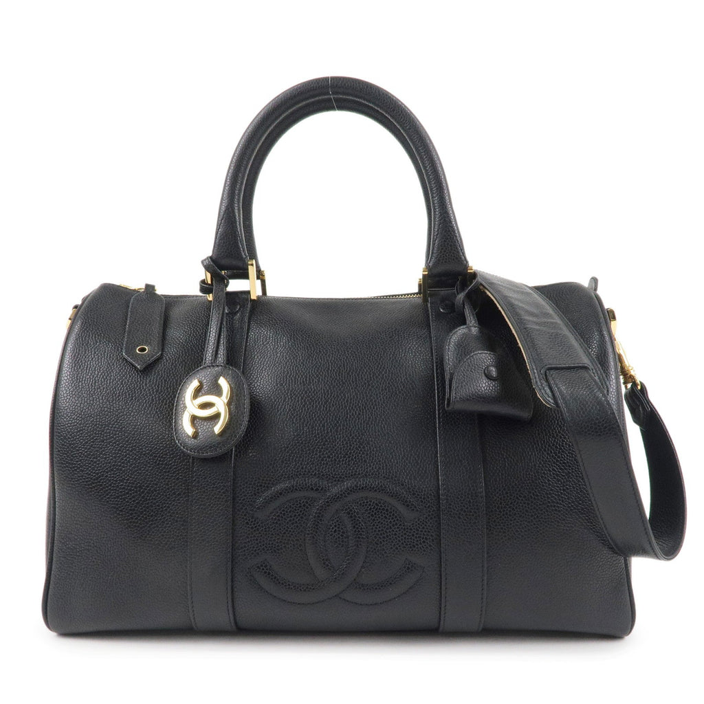 CHANEL Caviar Skin 2WAY Boston Bag Shoulder Bag Black Gold HDW