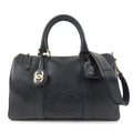 CHANEL Caviar Skin 2WAY Boston Bag Shoulder Bag Black Gold HDW