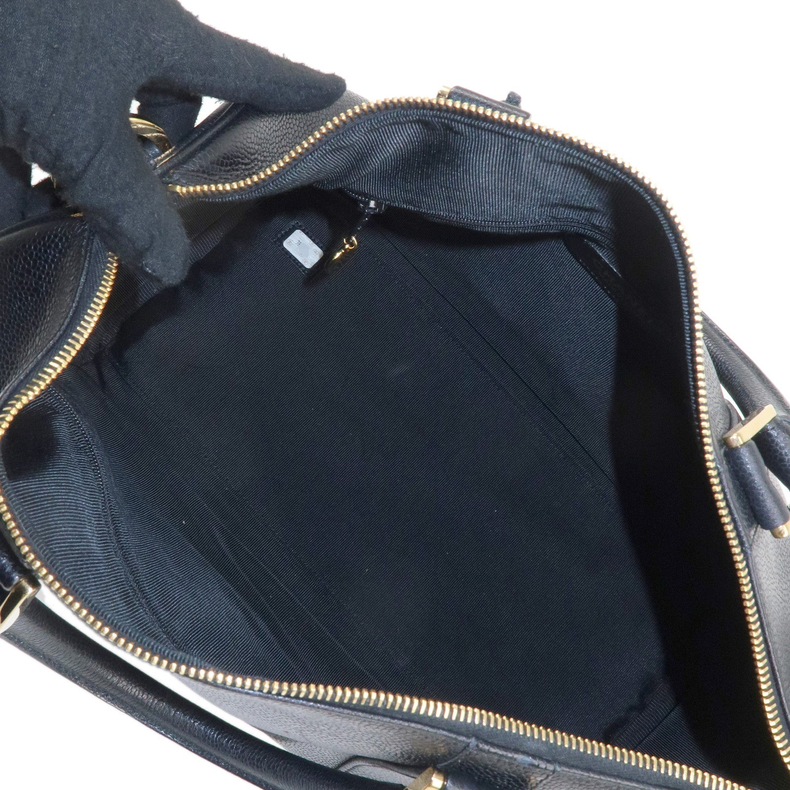 CHANEL Caviar Skin 2WAY Boston Bag Shoulder Bag Black Gold HDW