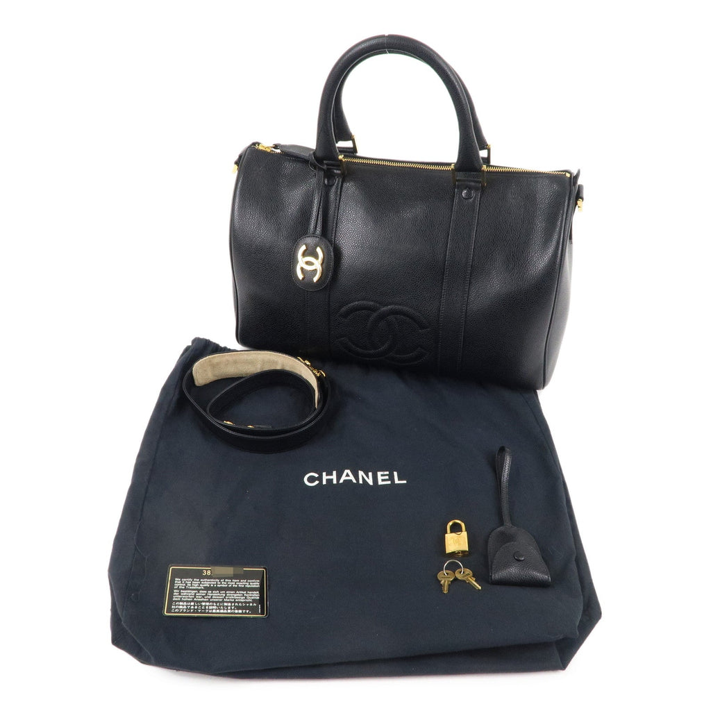 CHANEL Caviar Skin 2WAY Boston Bag Shoulder Bag Black Gold HDW