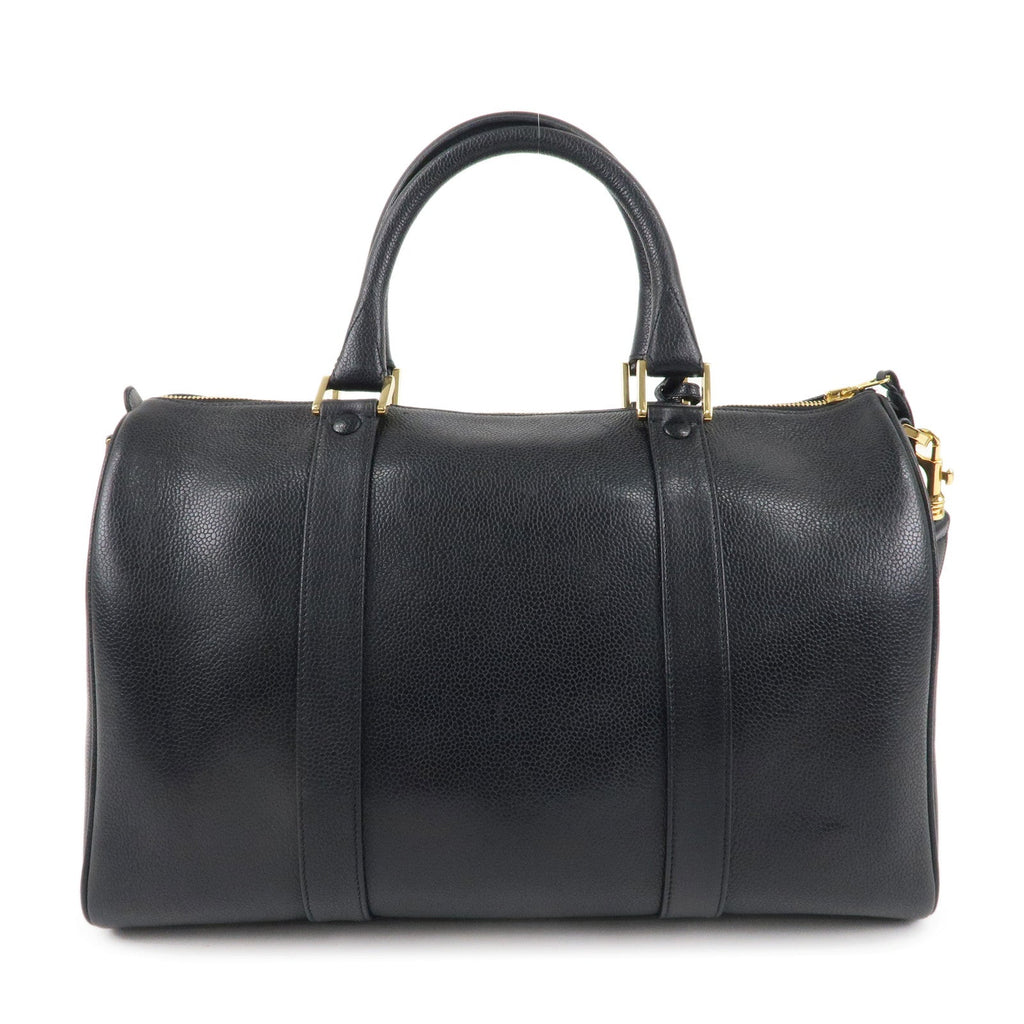 CHANEL Caviar Skin 2WAY Boston Bag Shoulder Bag Black Gold HDW