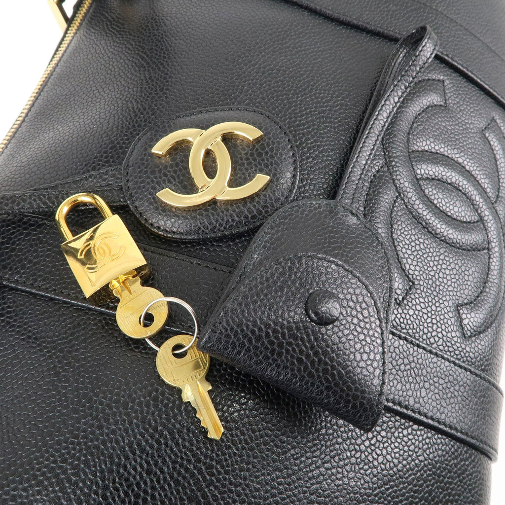 CHANEL Caviar Skin 2WAY Boston Bag Shoulder Bag Black Gold HDW