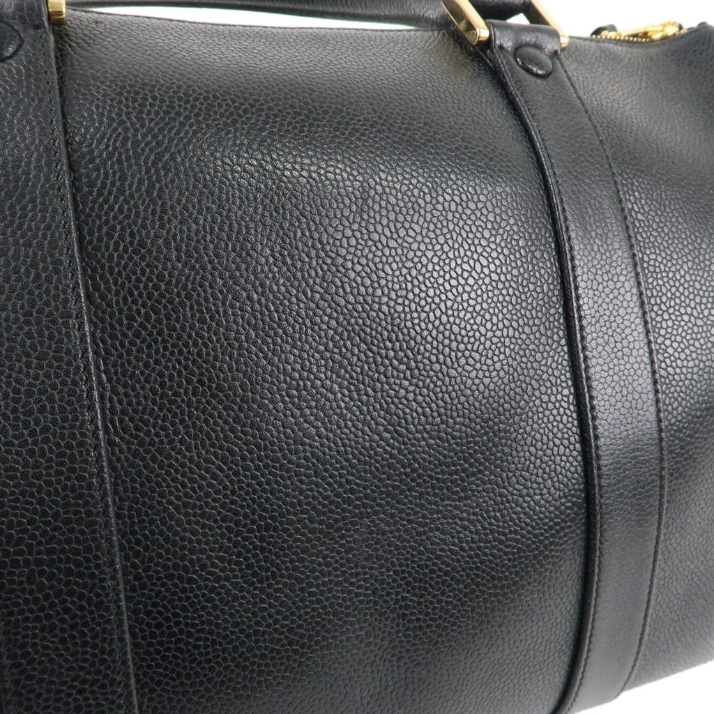 CHANEL Caviar Skin 2WAY Boston Bag Shoulder Bag Black Gold HDW