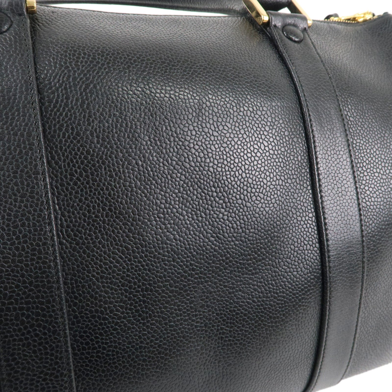 CHANEL Caviar Skin 2WAY Boston Bag Shoulder Bag Black Gold HDW