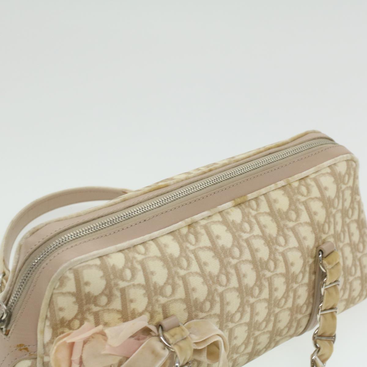 CHRISTIAN DIOR trotter romantic Flower Shoulder Bag Beige 03-BO-1025 Auth 37747