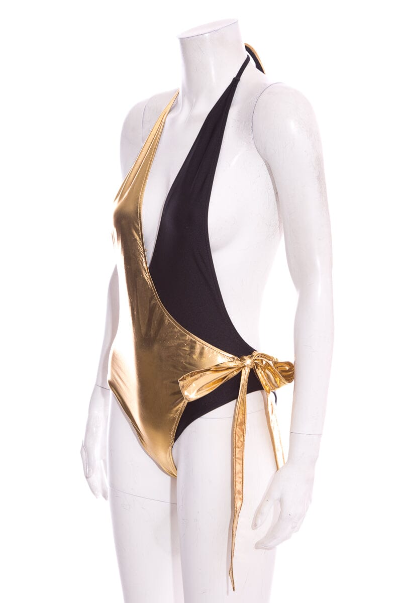 Gucci Gold & Black Colorblock One-piece Swimsuit SZ XS
