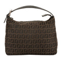 Fendi Brown Leather Zucca Canvas Tote Bag (Pre Owned)