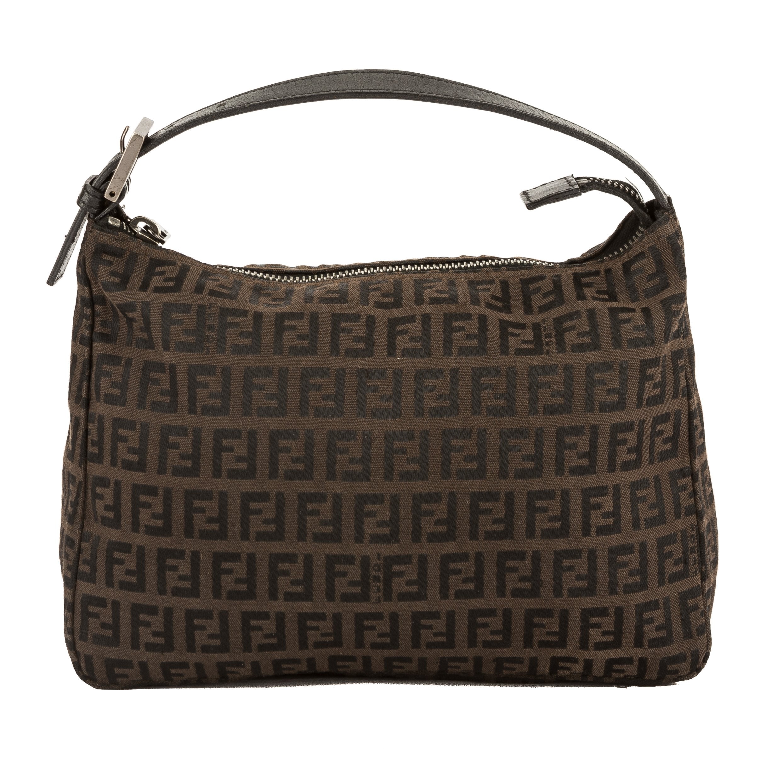 Fendi Brown Leather Zucca Canvas Tote Bag (Pre Owned)