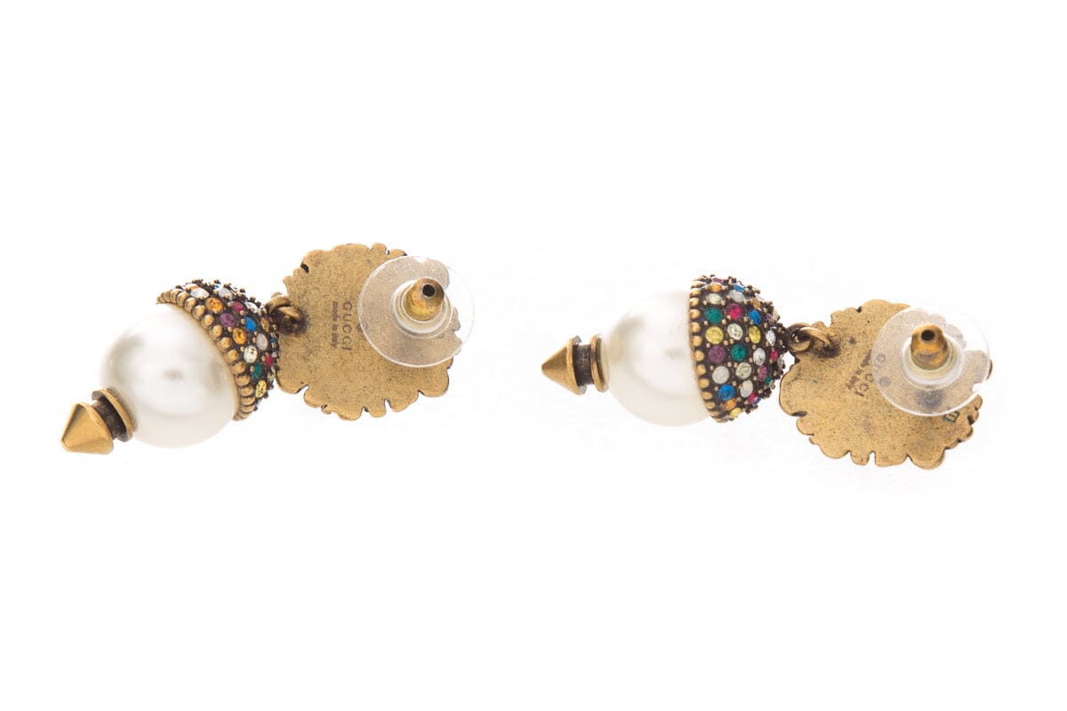 Gucci Lion Head Gold & Pearl Dangle Earrings