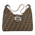 Fendi Brown Leather Zucca Canvas Tote Bag (Pre Owned)