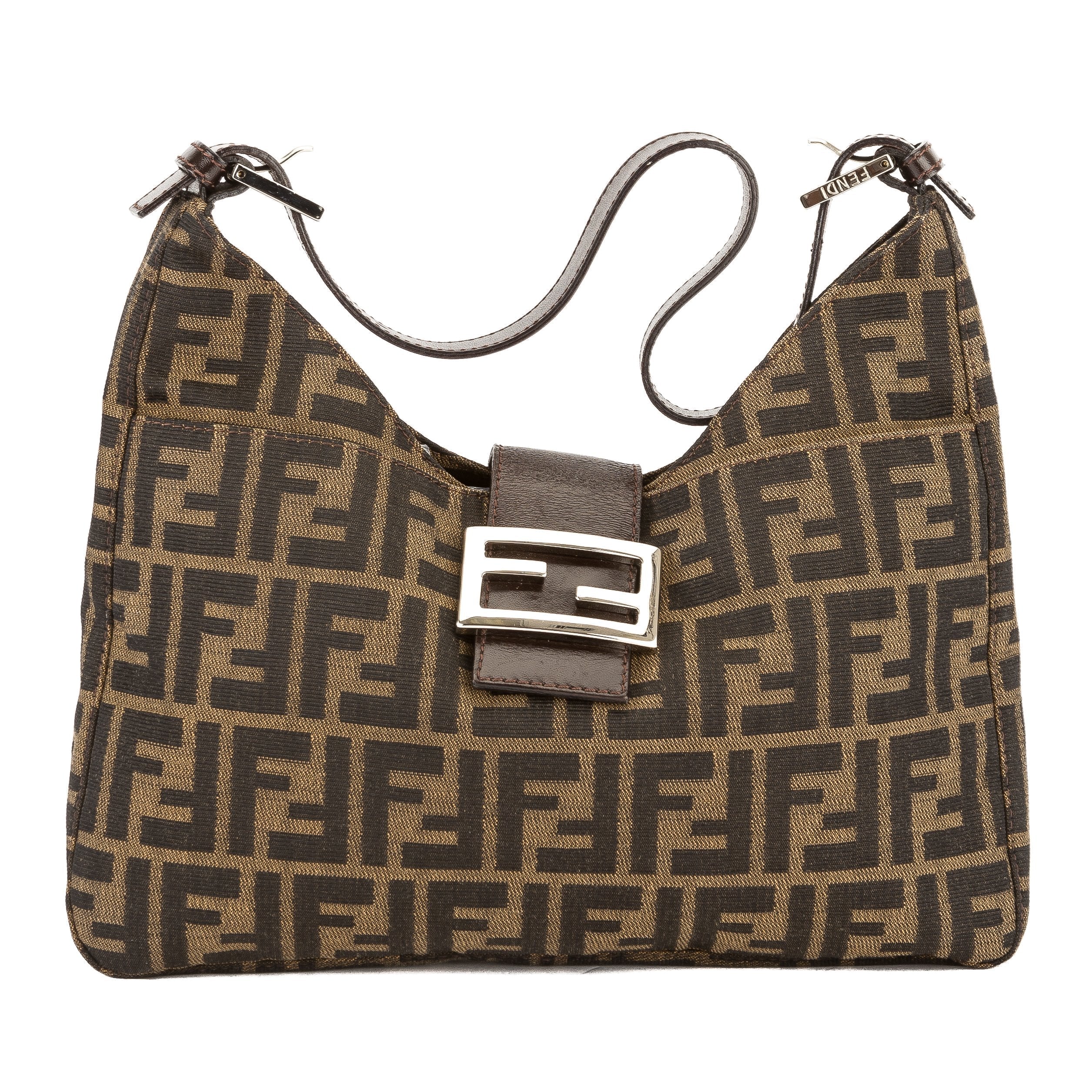Fendi Brown Leather Zucca Canvas Tote Bag (Pre Owned)