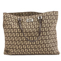 Fendi Brown Leather Zucca Canvas Tote Bag (Pre Owned)