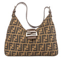 Fendi Brown Leather Zucca Canvas Tote Bag (Pre Owned)