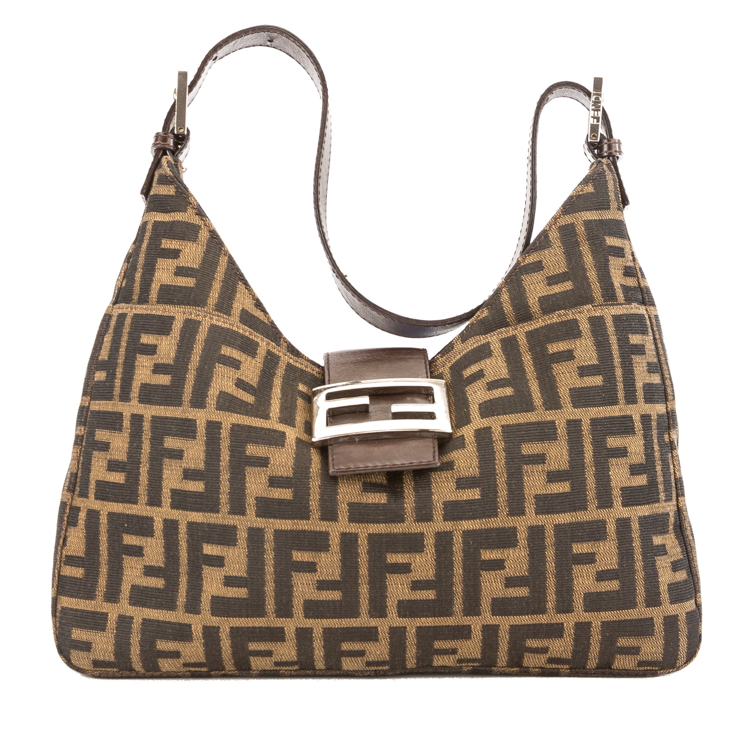 Fendi Brown Leather Zucca Canvas Tote Bag (Pre Owned)