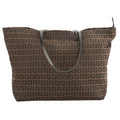 Fendi Brown Leather Zucca Nylon Canvas Tote Bag (Pre Owned)