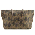 Fendi Brown Leather Zucca Coated Canvas Tote Bag (Pre Owned)