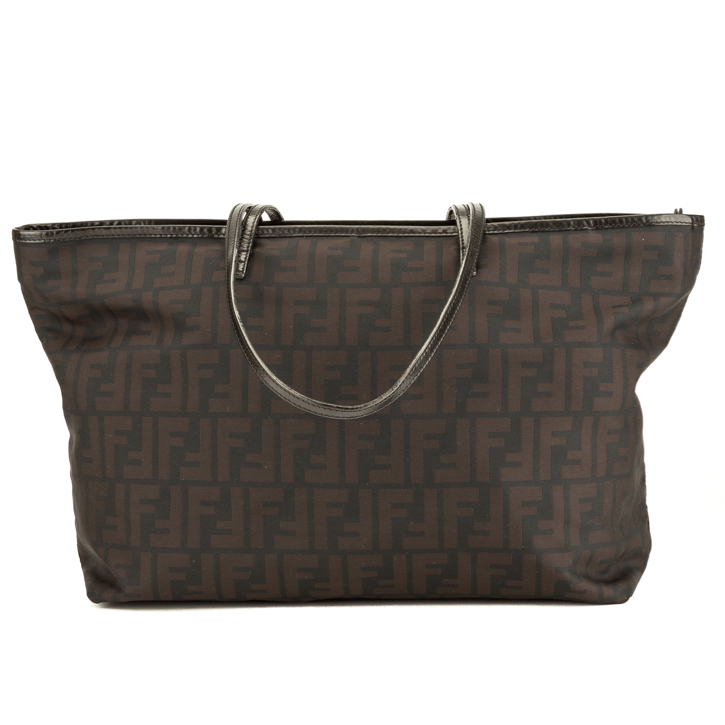 Fendi Brown Leather Zucca Nylon Large Tote (3912023)