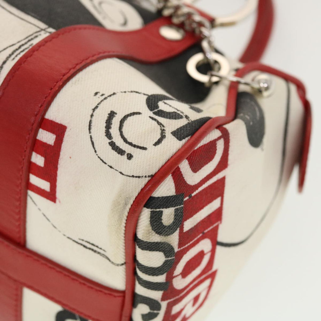 CHRISTIAN DIOR Hardcore Boston Bag Canvas White Red BO B 0024 Auth 39290