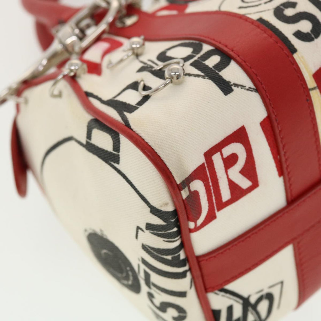 CHRISTIAN DIOR Hardcore Boston Bag Canvas White Red BO B 0024 Auth 39290