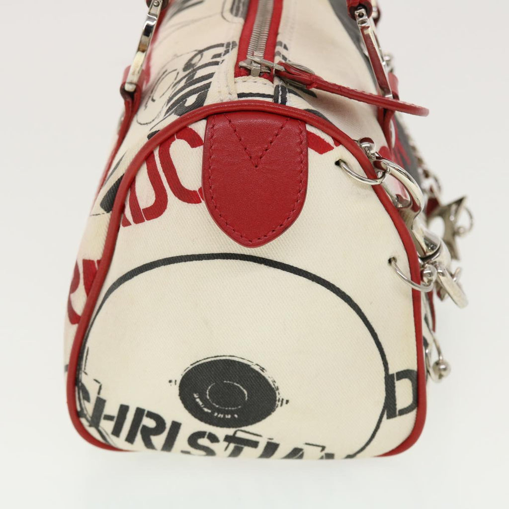 CHRISTIAN DIOR Hardcore Boston Bag Canvas White Red BO B 0024 Auth 39290
