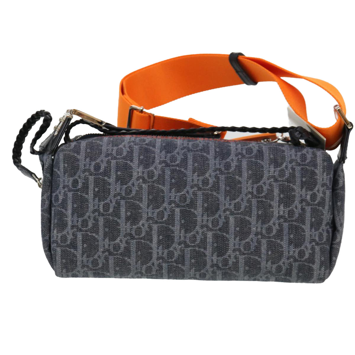 CHRISTIAN DIOR Trotter Canvas Flight Shoulder Bag Navy Orange Auth 39354A