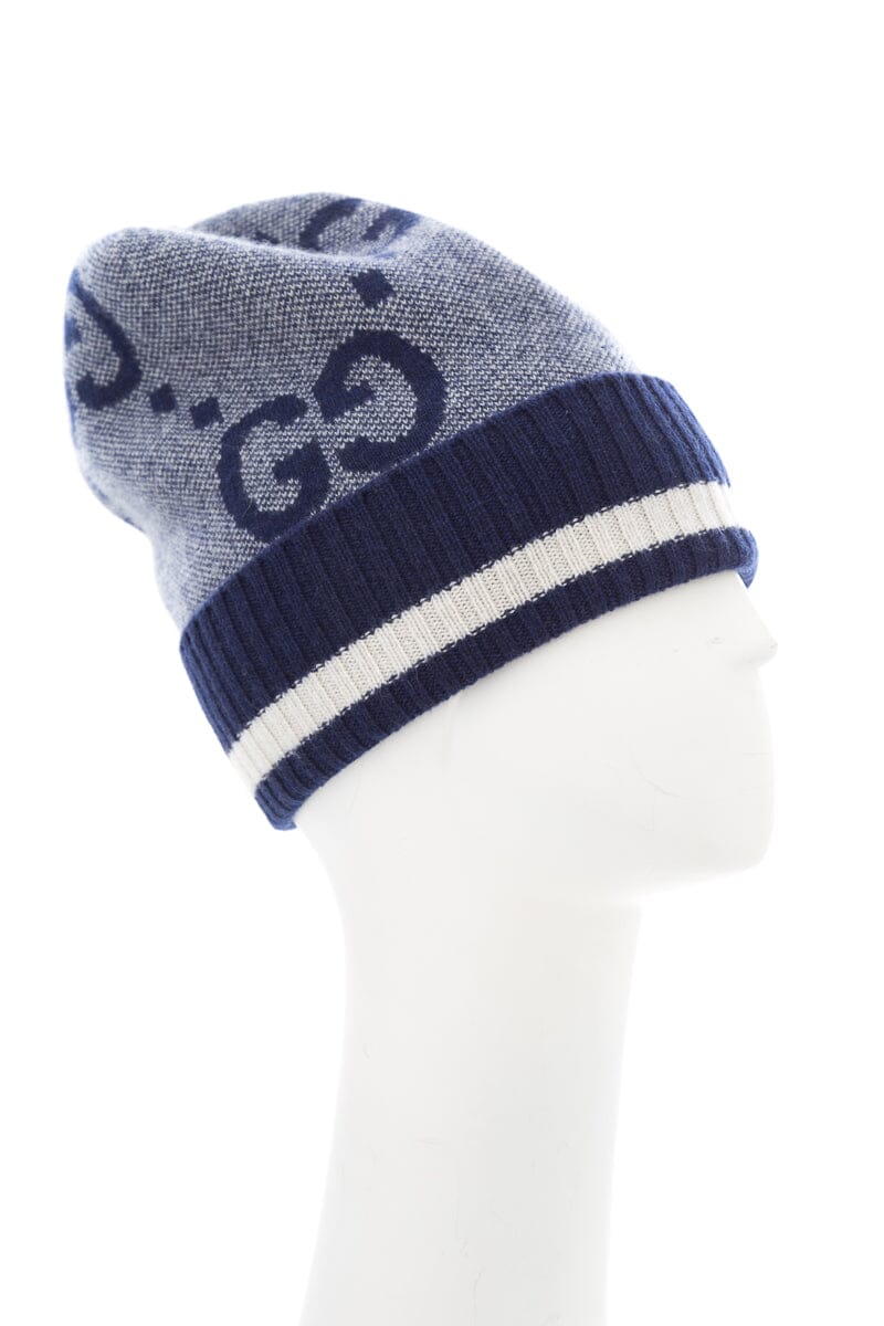 Gucci Navy Cashmere Logo Beanie Hat SZ M