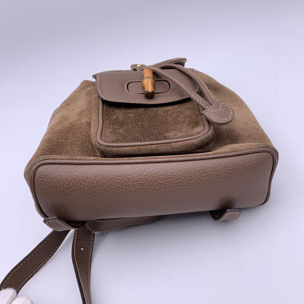 Gucci Vintage Brown Suede Bamboo Small Backpack Shoulder Bag