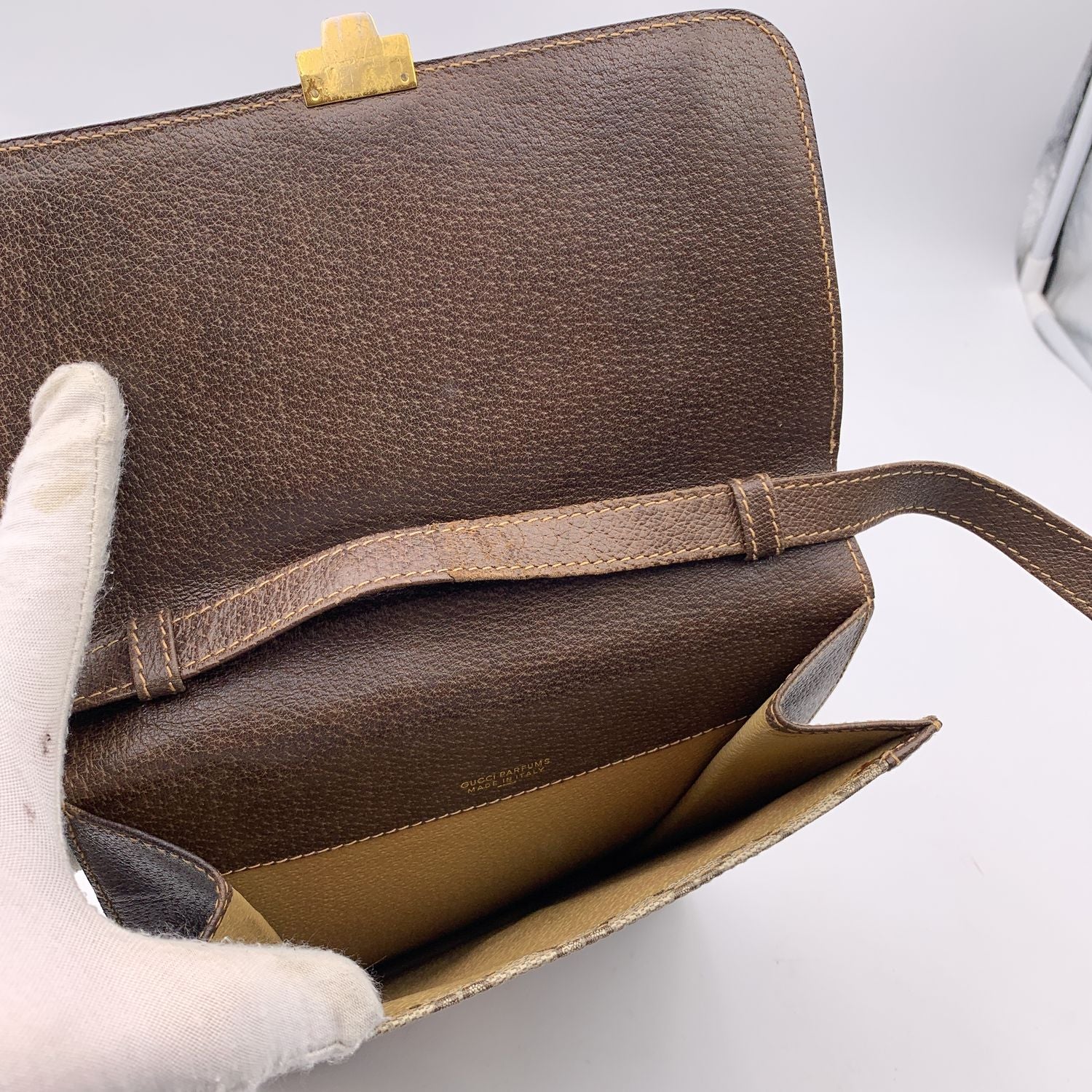 Gucci Vintage Monogram Canvas Vertical Shoulder Bag with Stripes