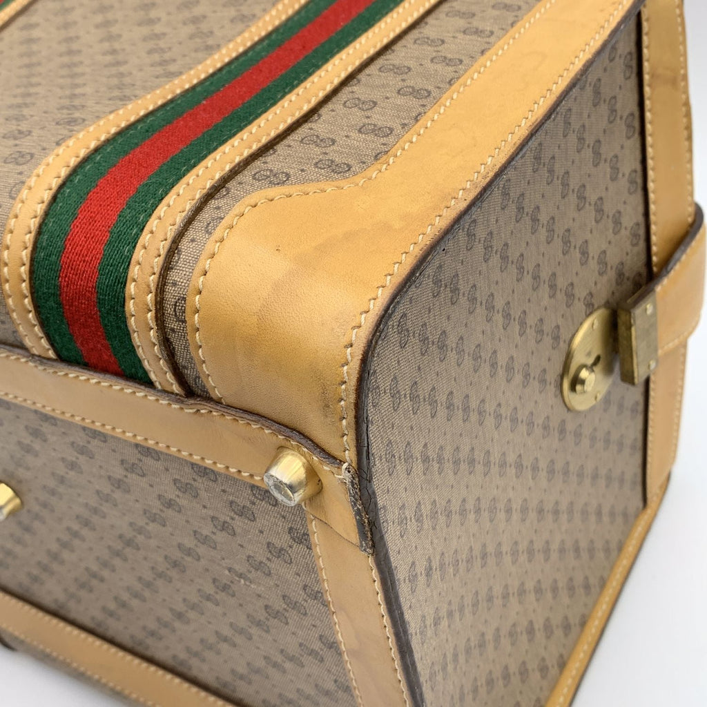 Gucci Vintage Beige Monogram Canvas Train Case Bag with Stripes