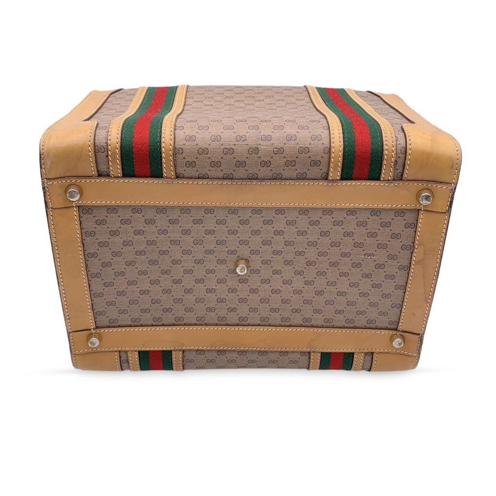 Gucci Vintage Beige Monogram Canvas Train Case Bag with Stripes
