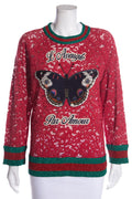 Gucci Red Lace Butterfly Embroidered Top SZ M