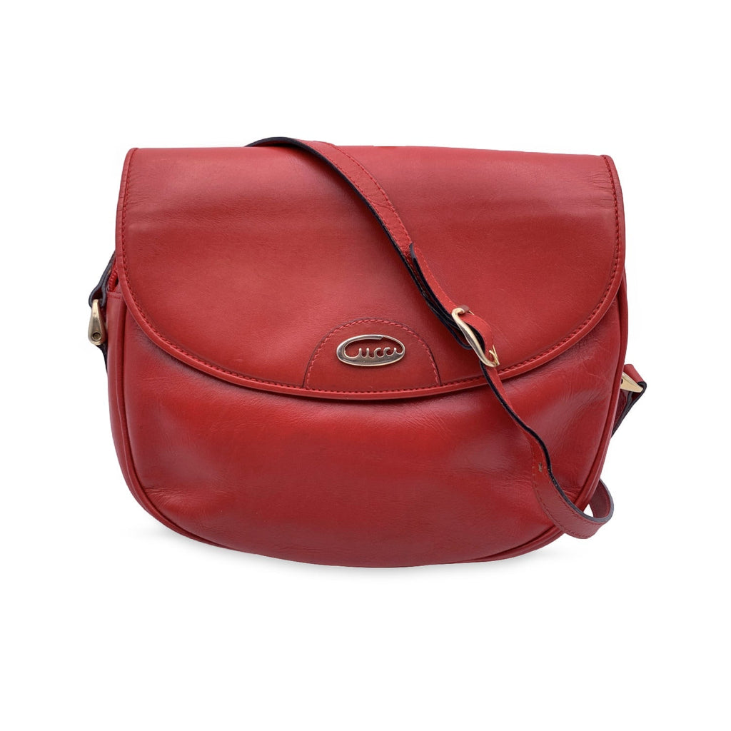 Gucci Vintage Red Leather Flap Crossbody Messenger Bag