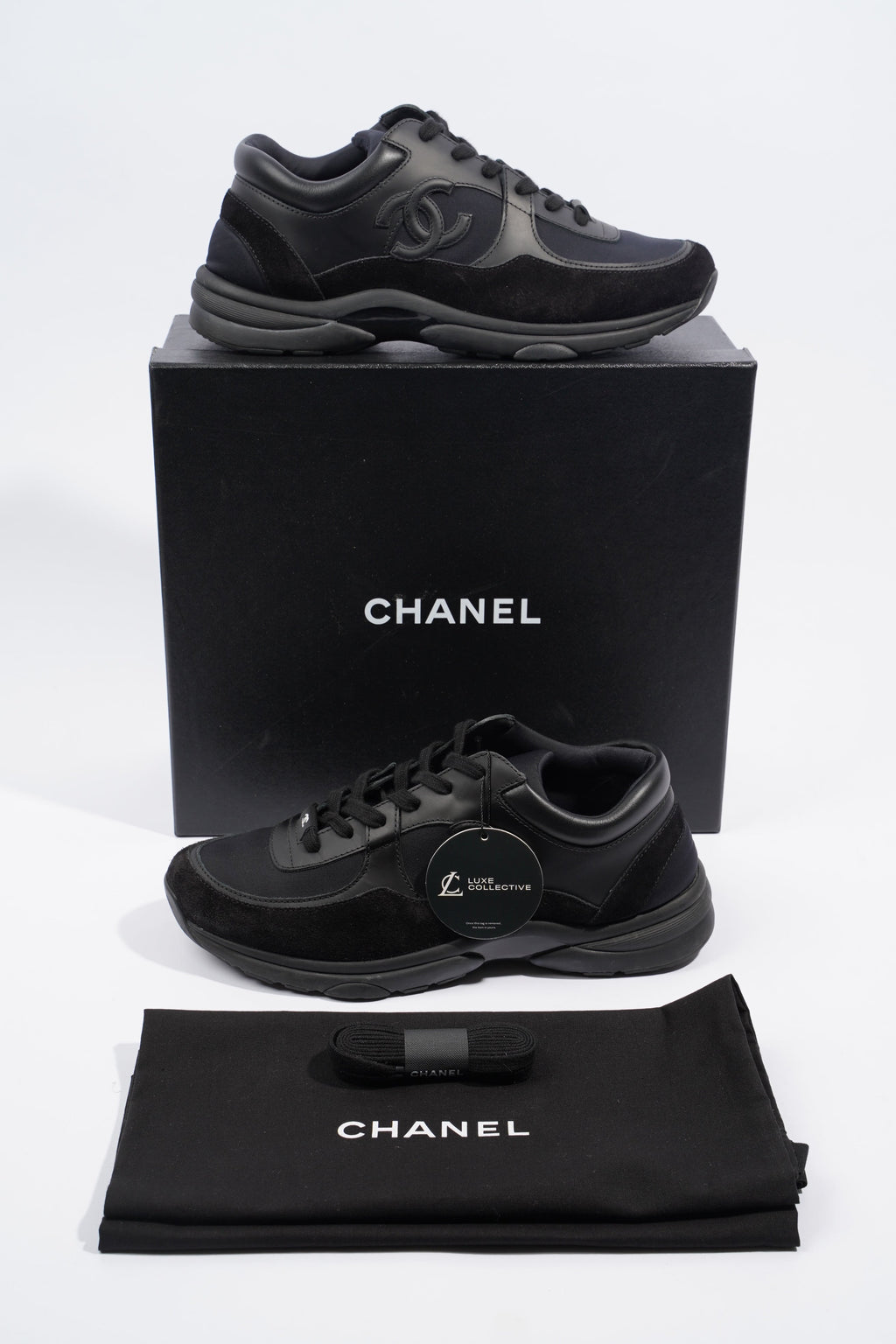 Chanel CC Logo Sneaker Black Leather EU 42 UK 8