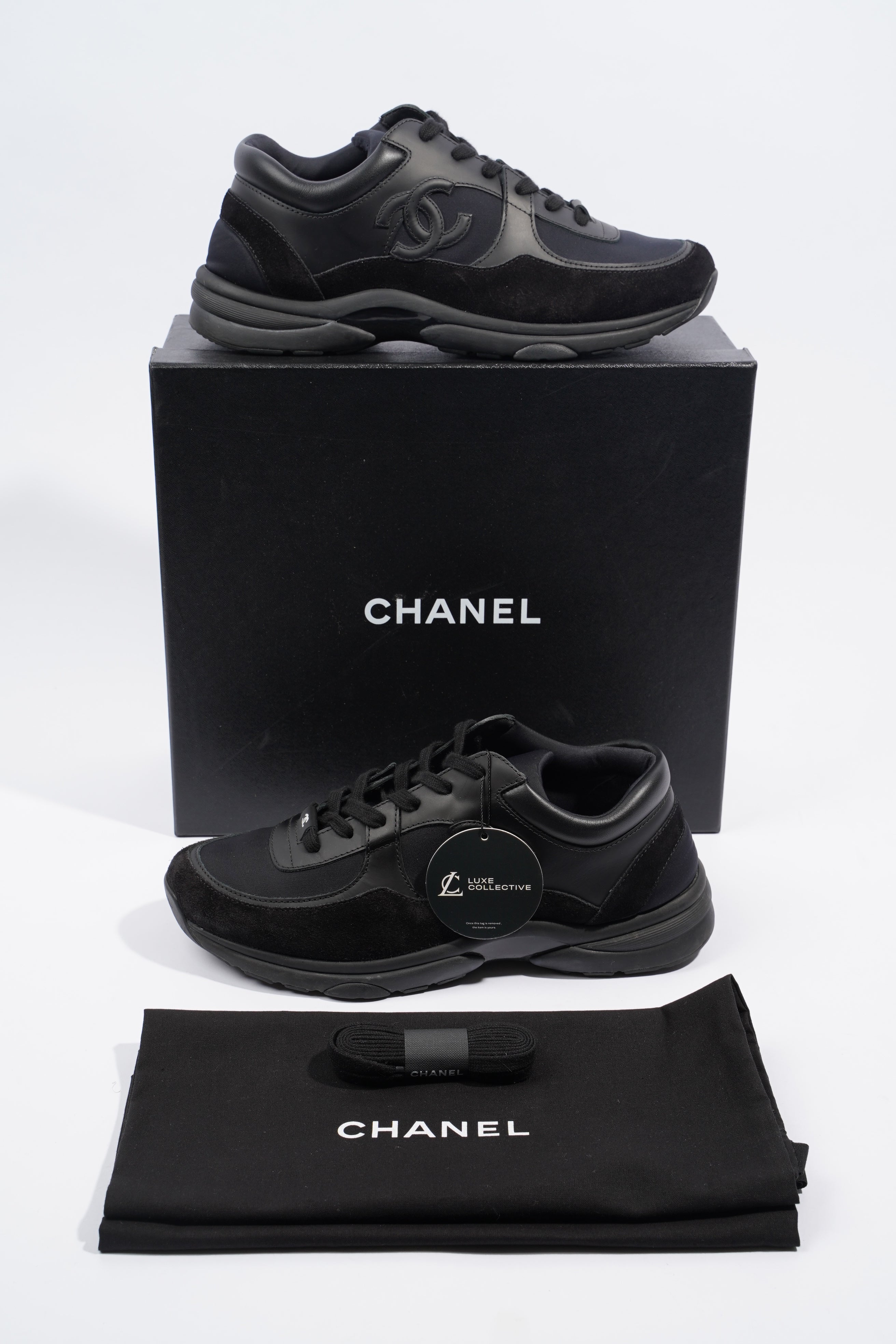 Chanel CC Logo Sneaker Black Leather EU 42 UK 8