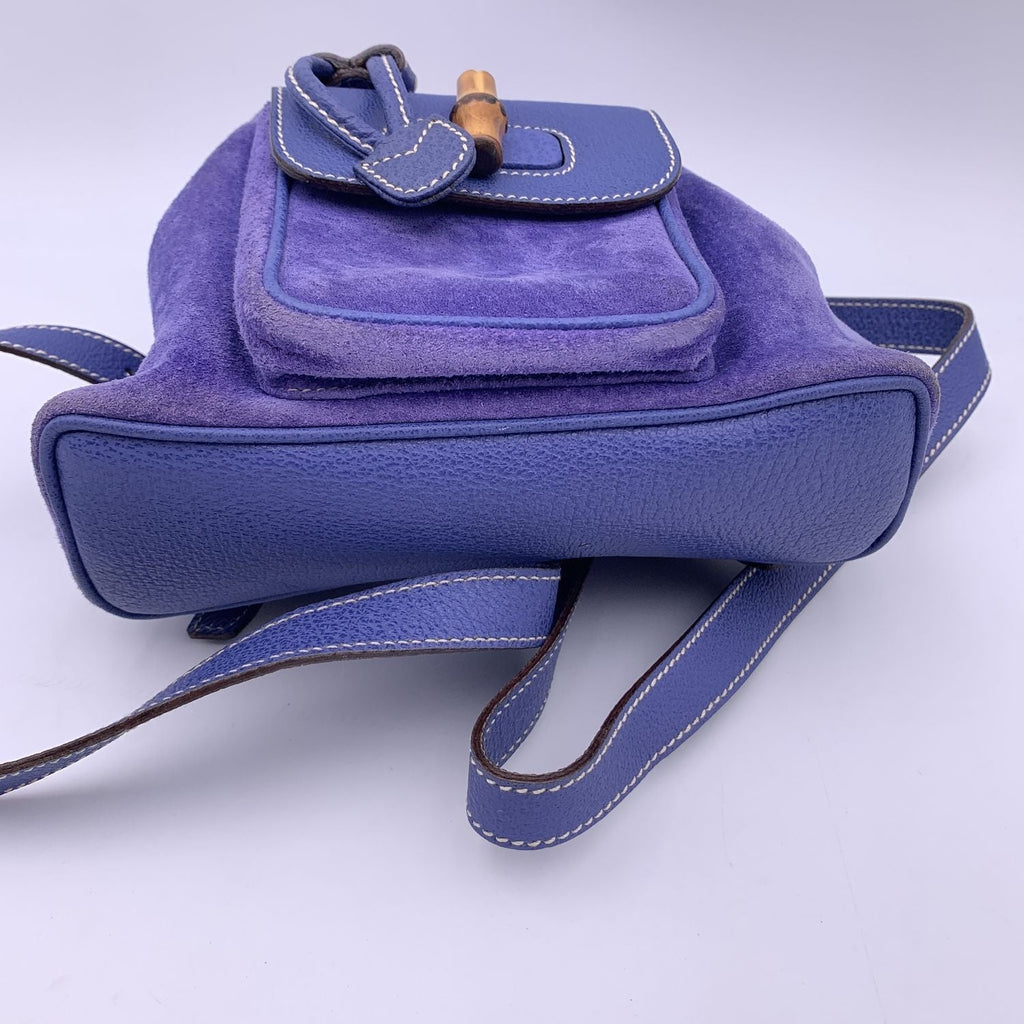 Gucci Vintage Perwinkle Suede Bamboo Small Backpack Shoulder Bag