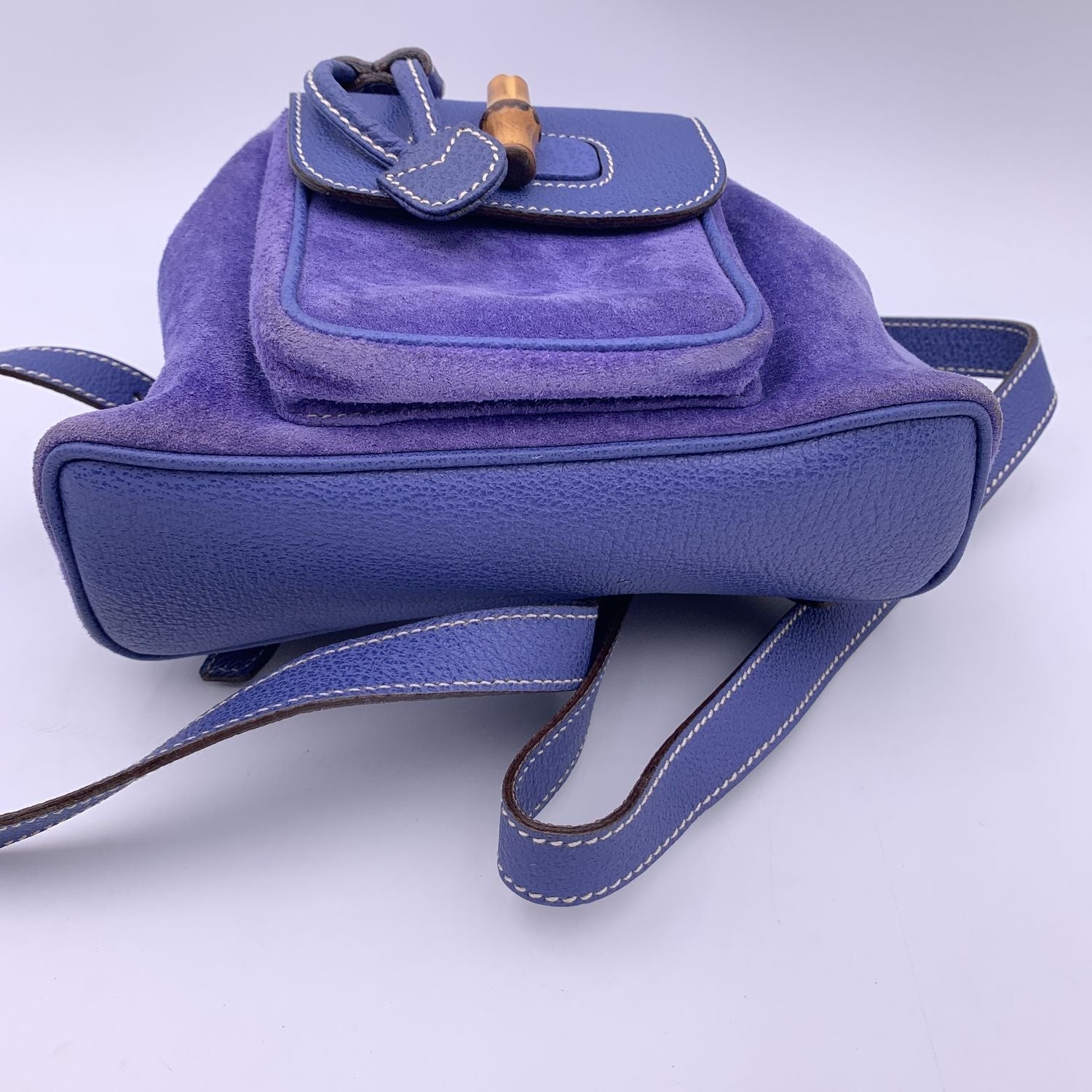Gucci Vintage Perwinkle Suede Bamboo Small Backpack Shoulder Bag