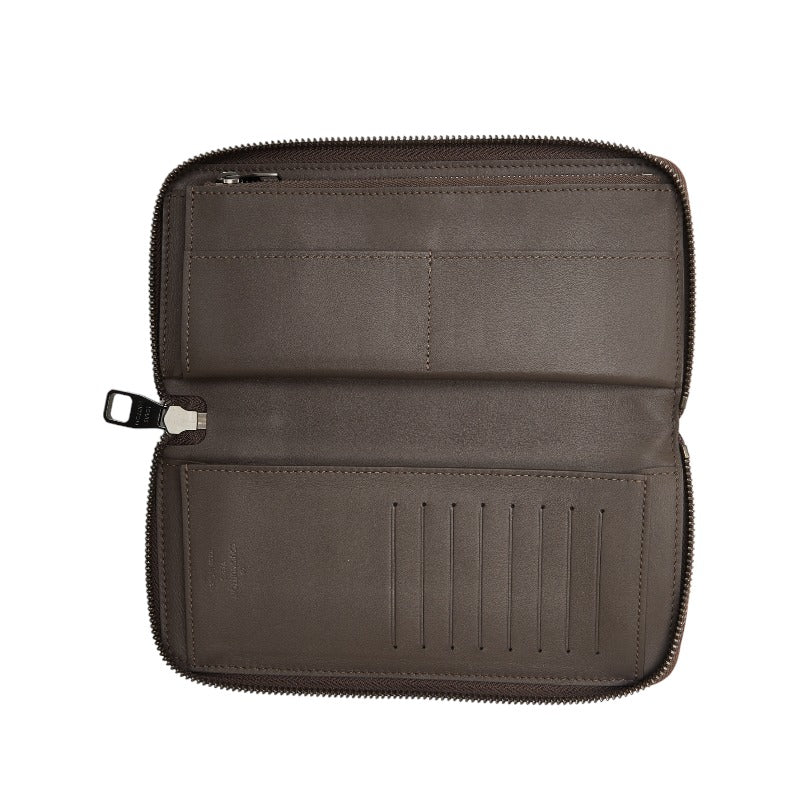 Louis Vuitton Damiere Amphini Vertical Zippie Wallet Round  Long Wallet N62235 Meteor Brown Leather Men LOUIS VUITTON