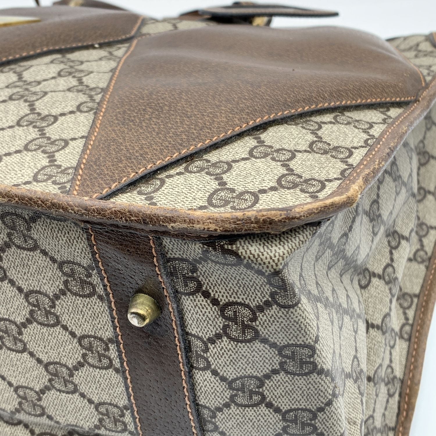Gucci Vintage Brown Monogram Canvas Travel Satchel Bag