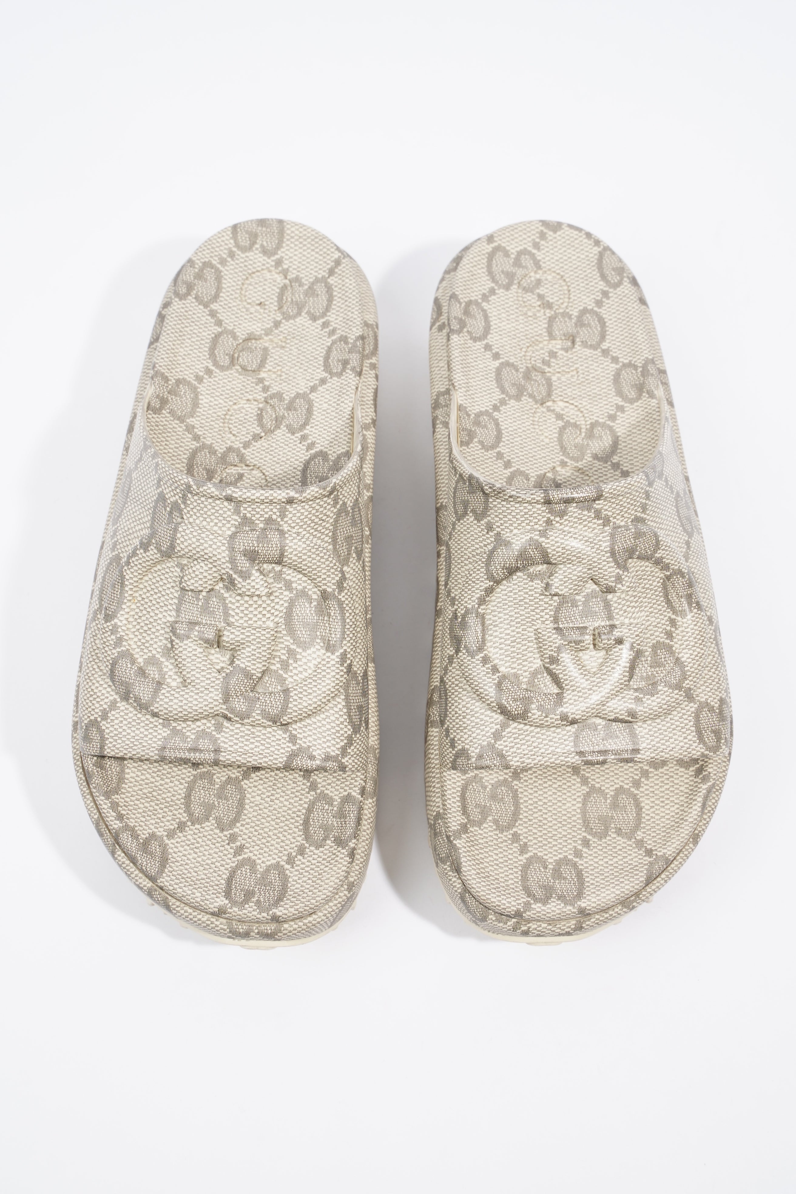 Gucci Slide Sandal With Interlocking GG Beige / Ebony Rubber EU 40 UK 7