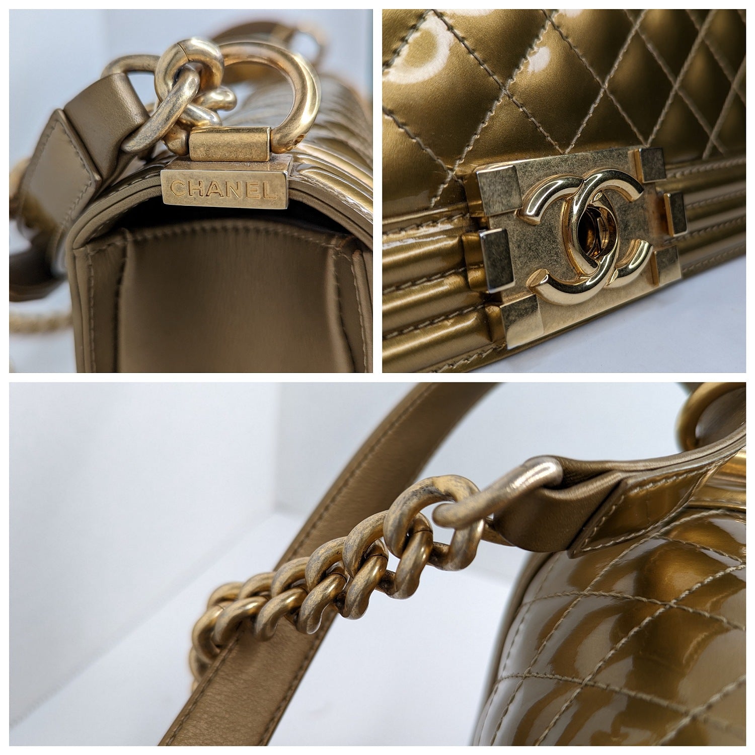 Chanel Metallic Patent Calfskin Quilted Medium Boy Bag