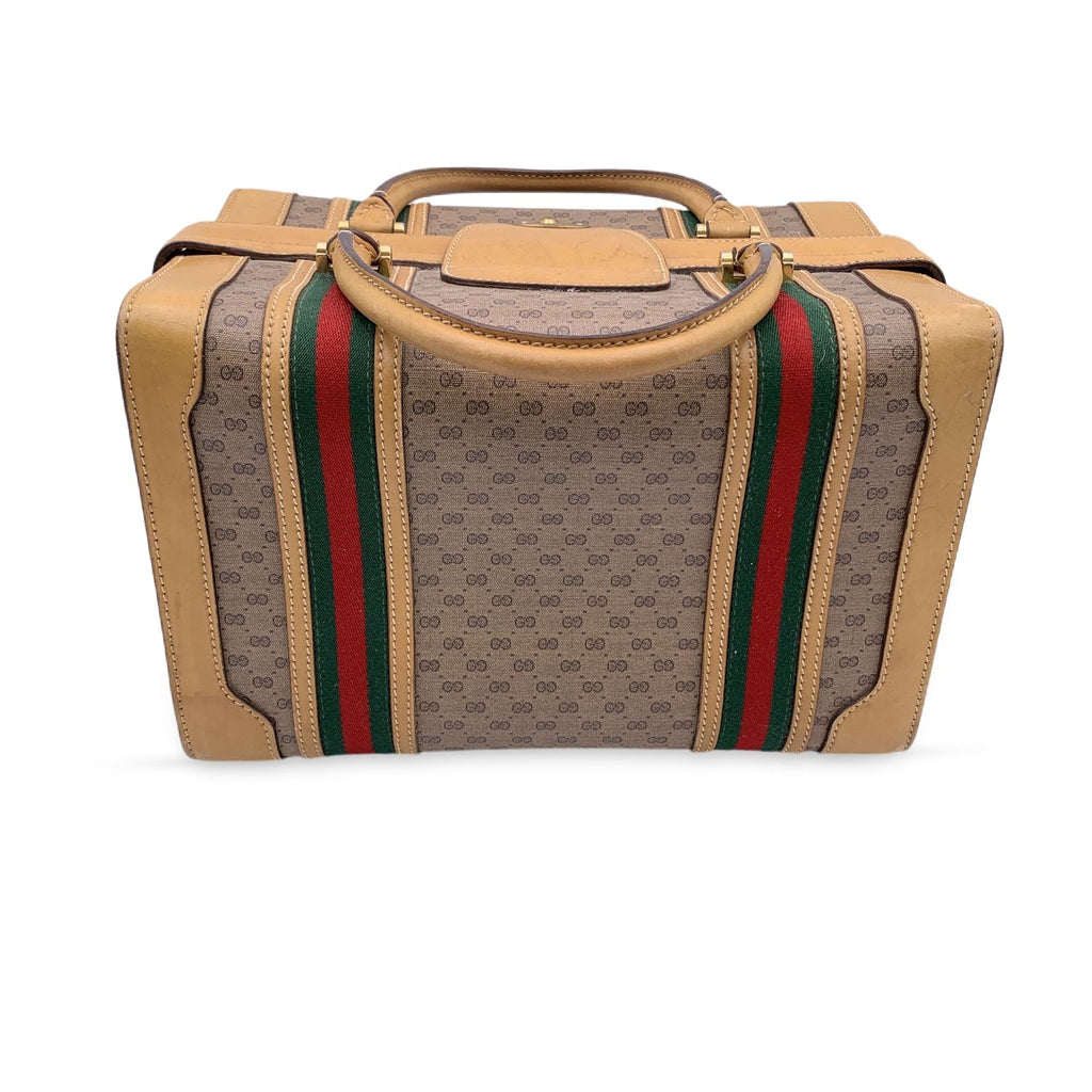 Gucci Vintage Beige Monogram Canvas Train Case Bag with Stripes