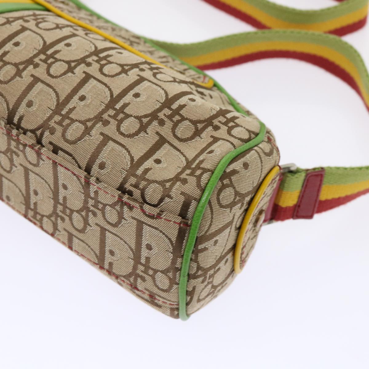 CHRISTIAN DIOR Trotter Canvas Shoulder Bag Rasta Color Beige Auth 47578