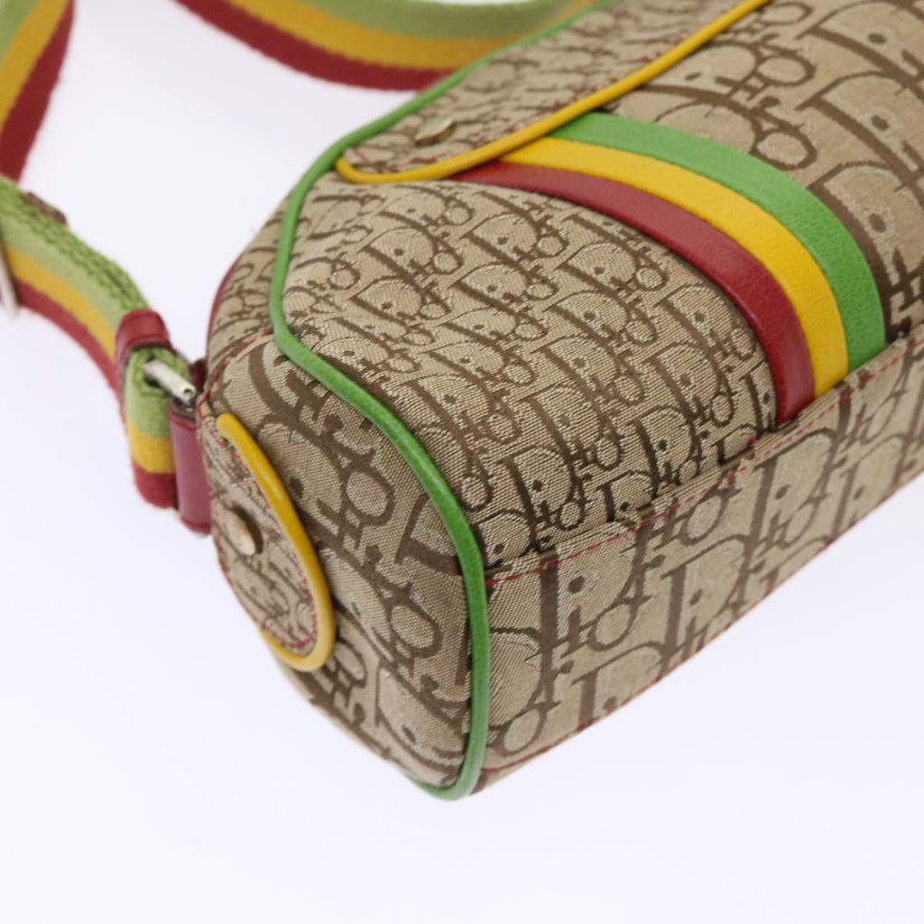 CHRISTIAN DIOR Trotter Canvas Shoulder Bag Rasta Color Beige Auth 47578
