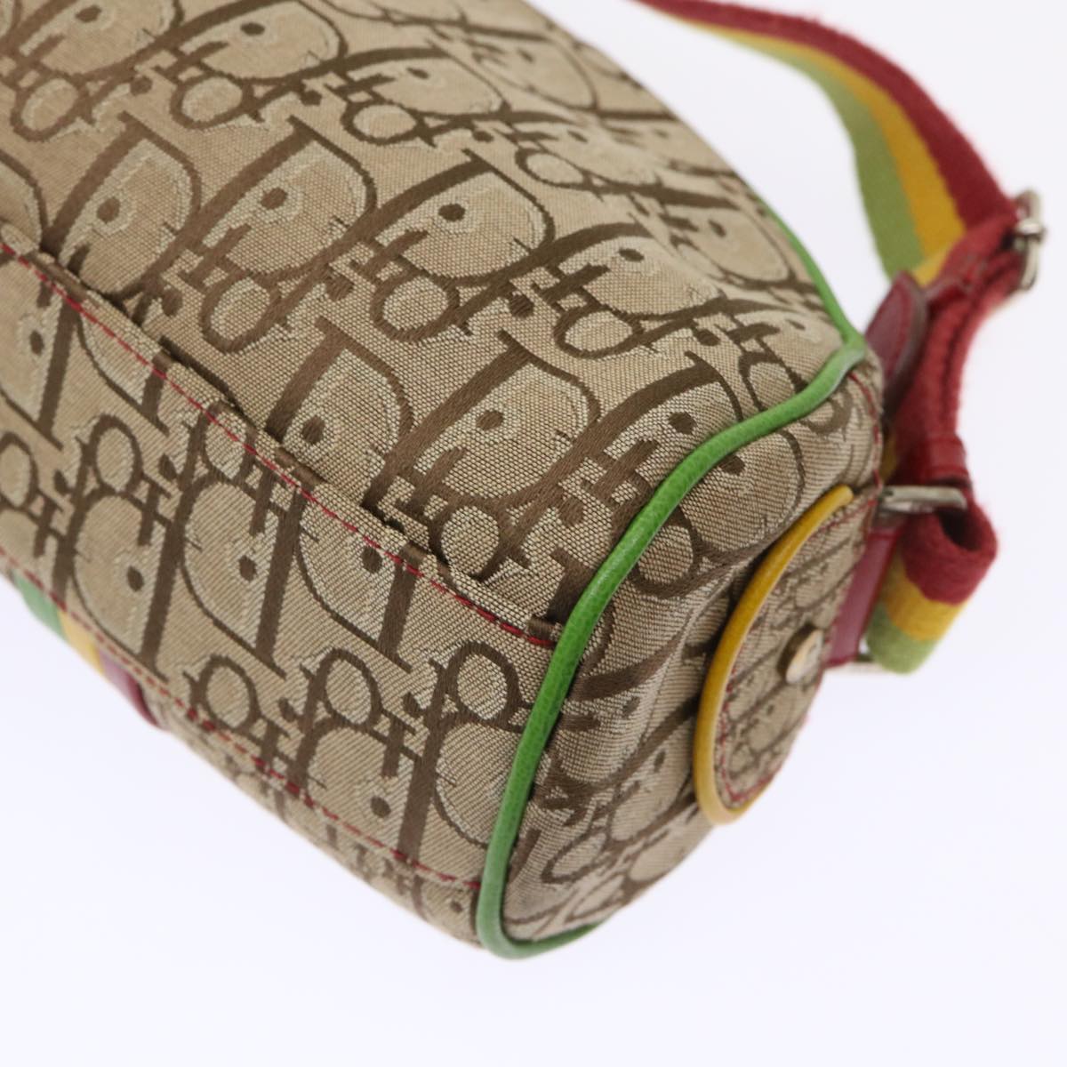 CHRISTIAN DIOR Trotter Canvas Shoulder Bag Rasta Color Beige Auth 47578