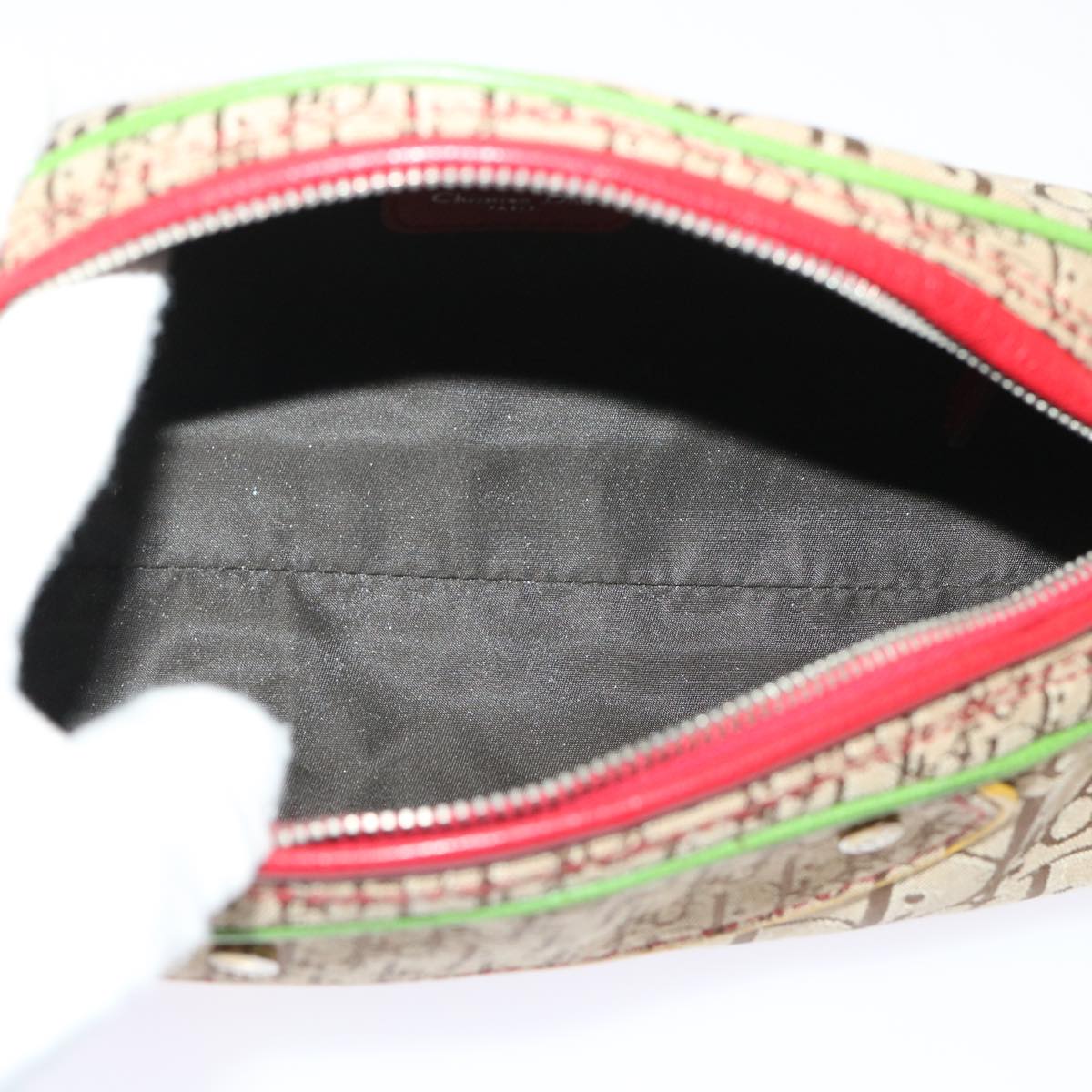 CHRISTIAN DIOR Trotter Canvas Shoulder Bag Rasta Color Beige Auth 47578