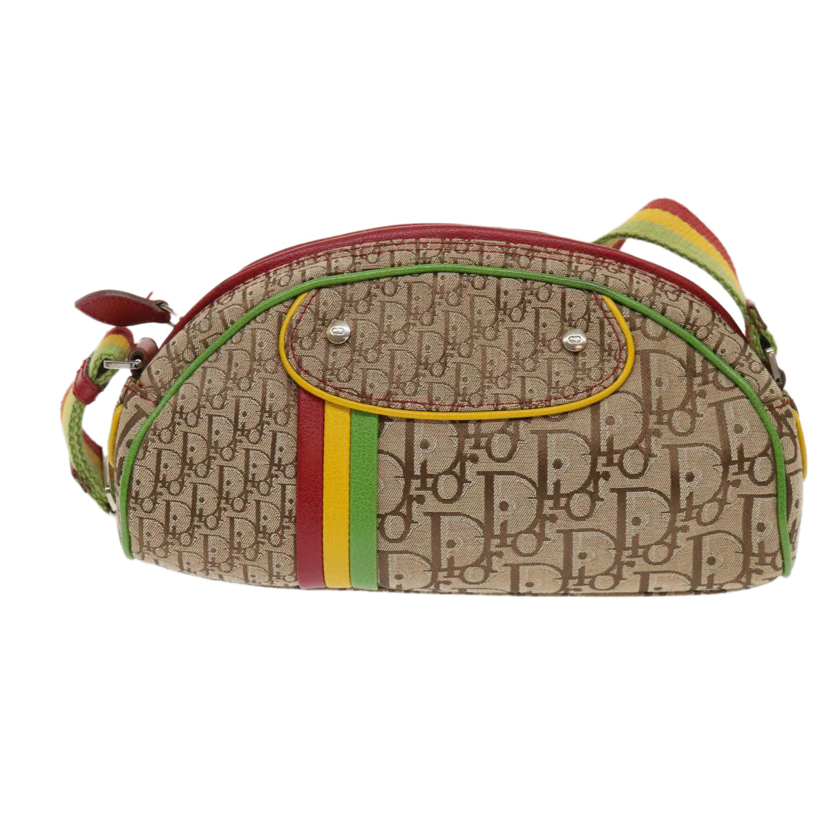 CHRISTIAN DIOR Trotter Canvas Shoulder Bag Rasta Color Beige Auth 47578