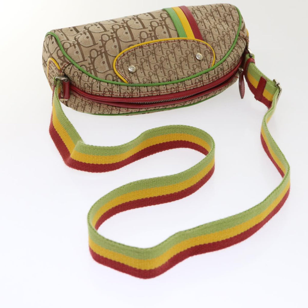 CHRISTIAN DIOR Trotter Canvas Shoulder Bag Rasta Color Beige Auth 47578