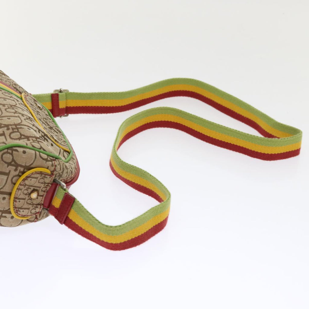 CHRISTIAN DIOR Trotter Canvas Shoulder Bag Rasta Color Beige Auth 47578
