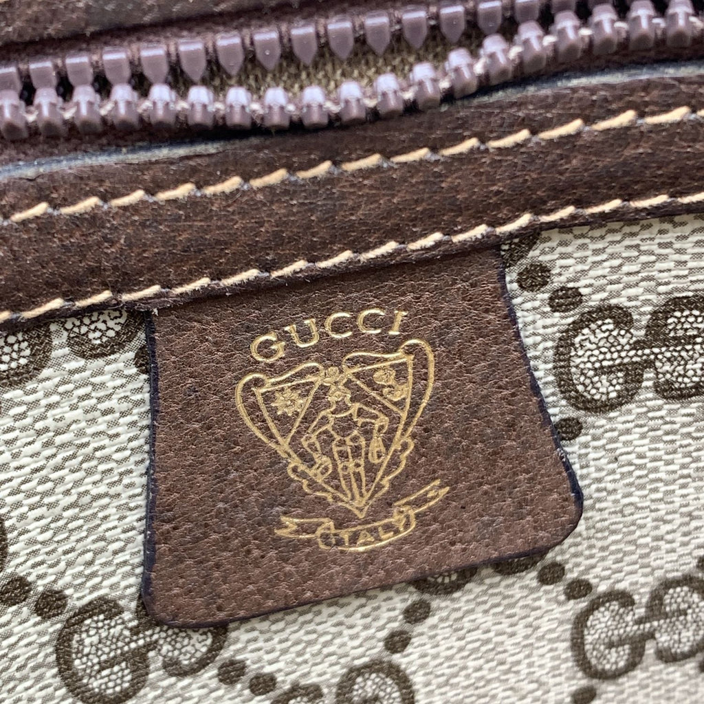 Gucci Vintage Brown Monogram Canvas Satchel Bag with Stripes
