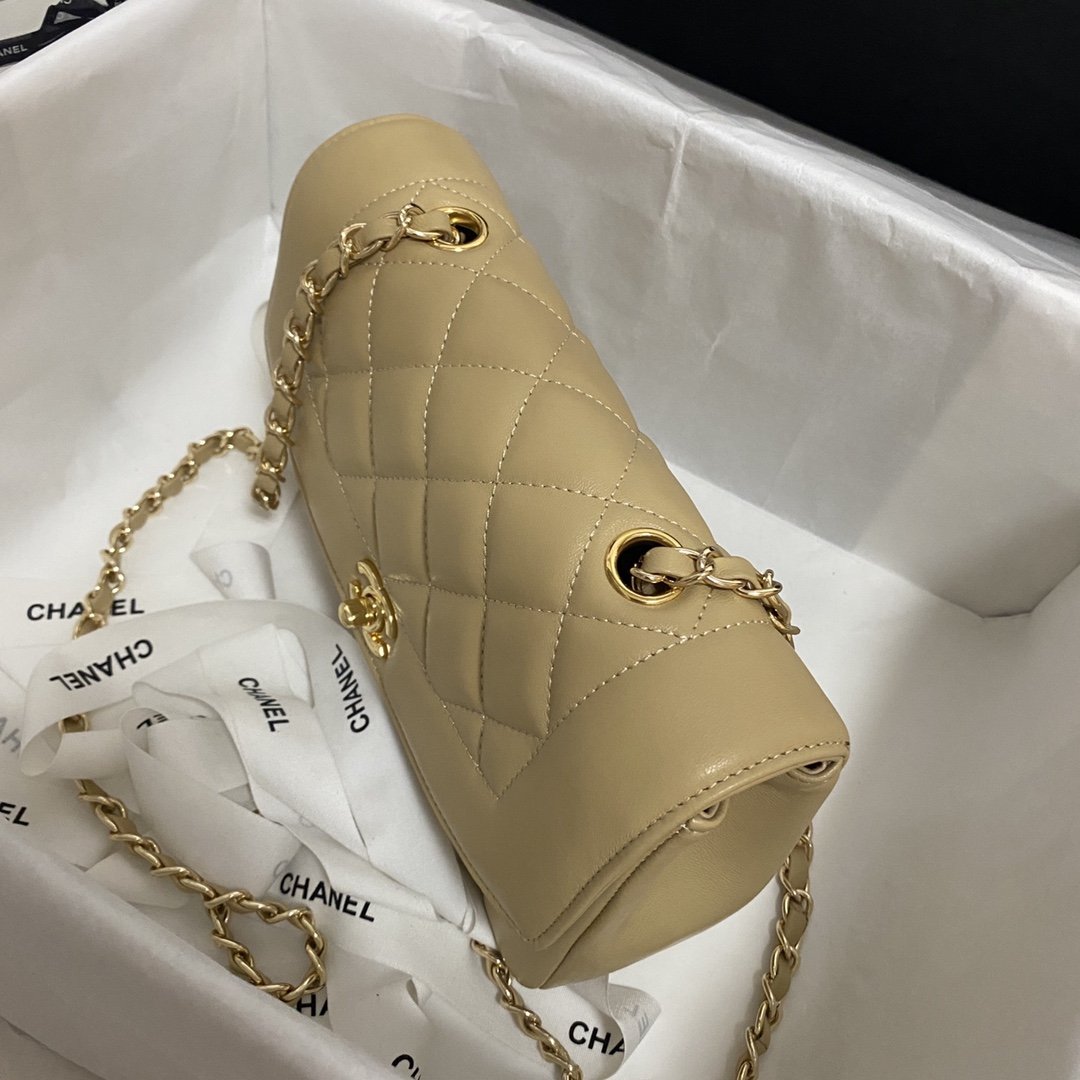 Chanel Quilted Gold Beige Flap Bag